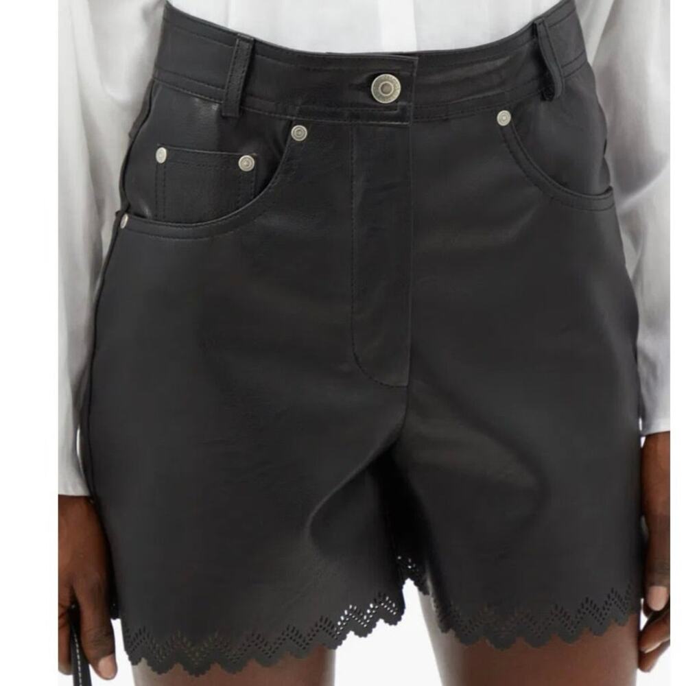 Stella McCartney Maddox High Rise Scalloped Faux Leather Shorts blk Sz 6 FLAWED